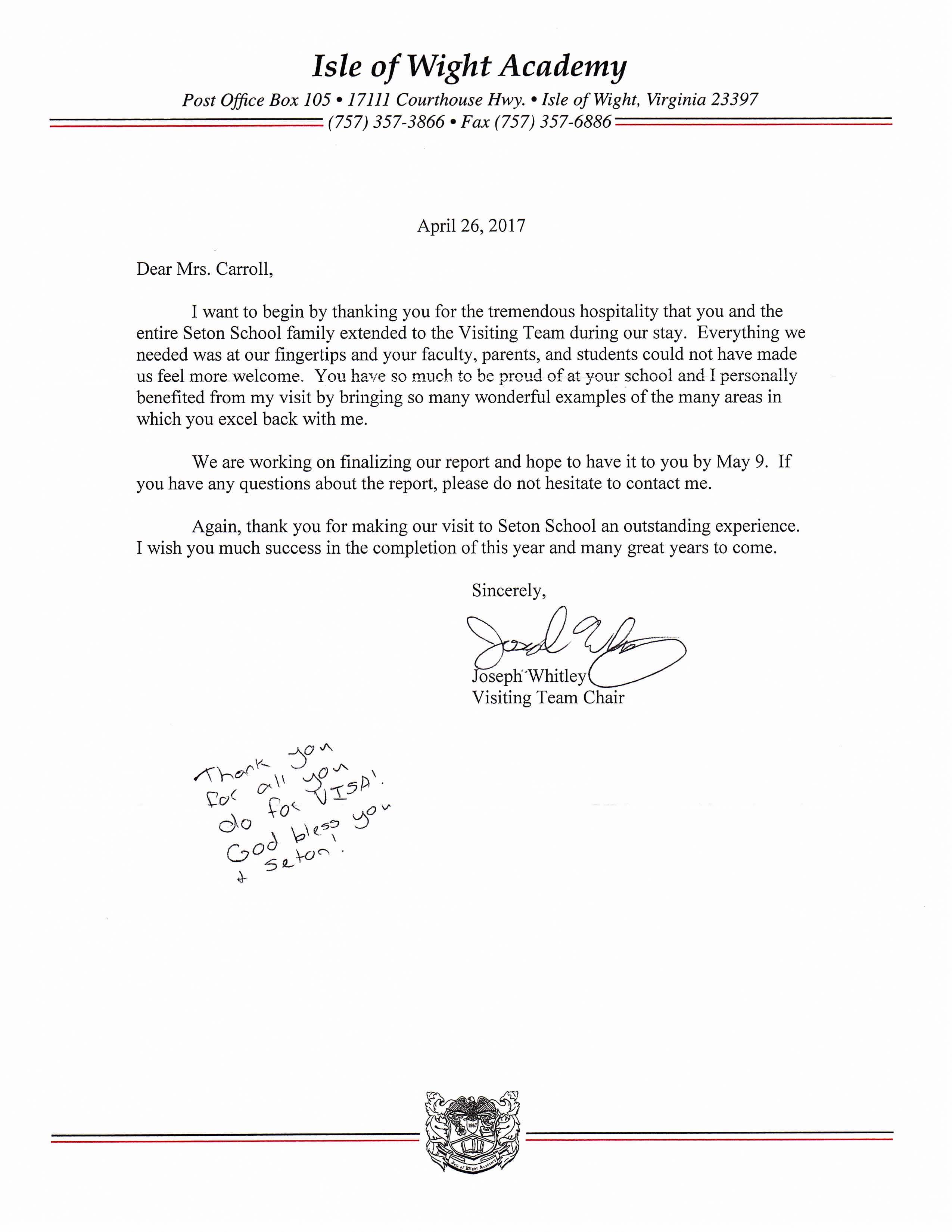 Accreditation Visit Letter Accreditation Visit Letter
