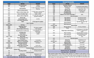 2018-2019 Seton School Calendar of Events and Activities