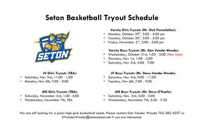 Basketball Tryout Schedule