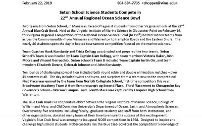 Seton School Science Students Compete in 22nd Annual Regional Ocean Science Bowl