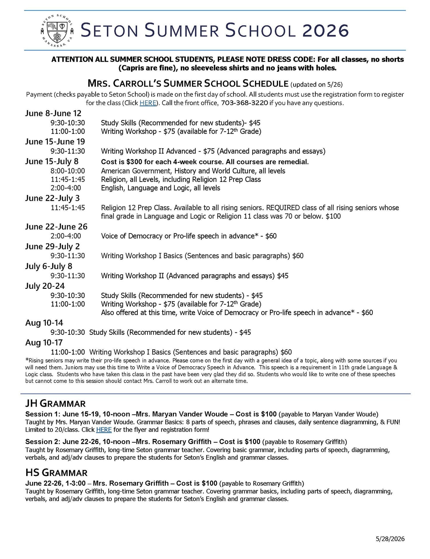 Seton Summer School 2026 - CARROLL & GRAMMAR