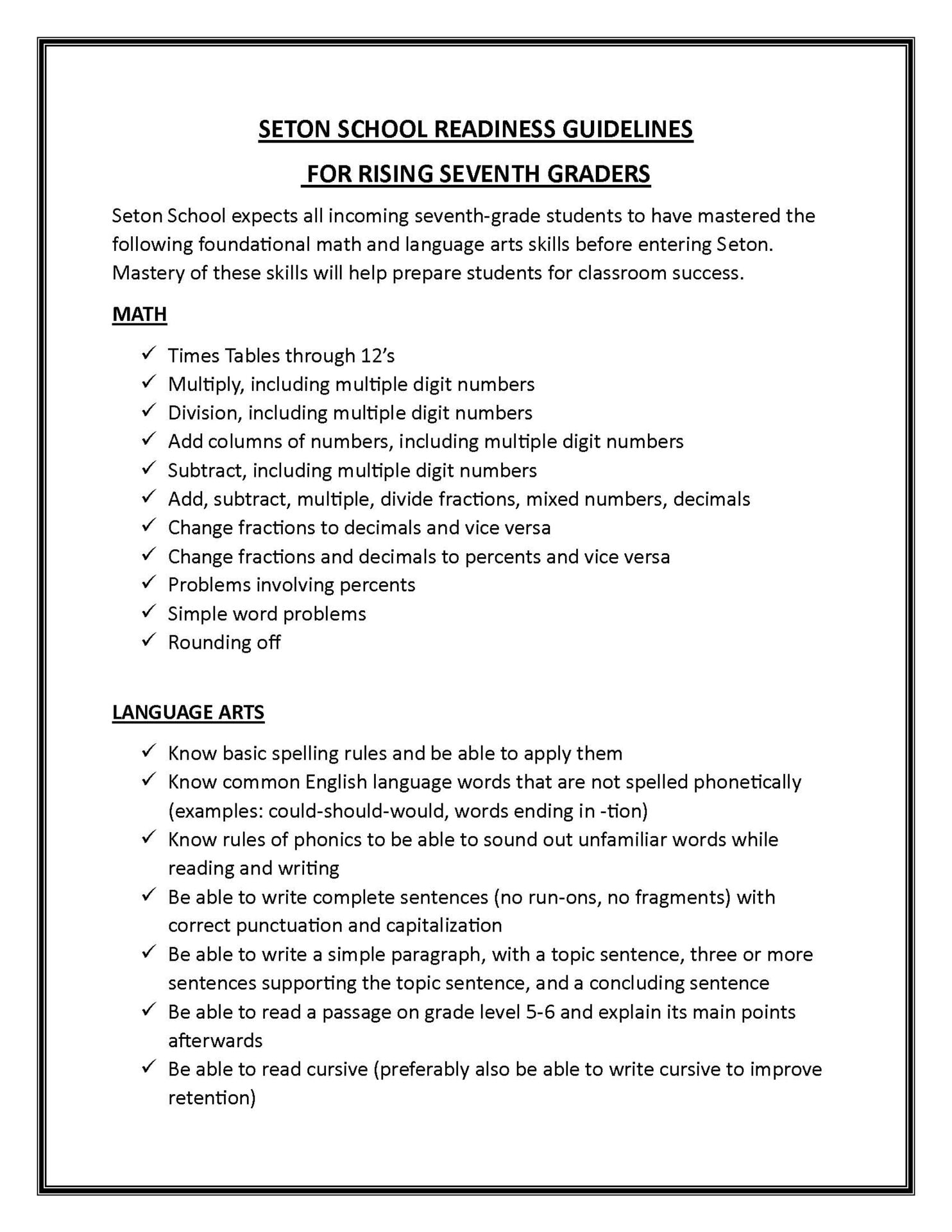 SETON READINESS GUIDELINES FOR RISING SEVENTH GRADERS_2026