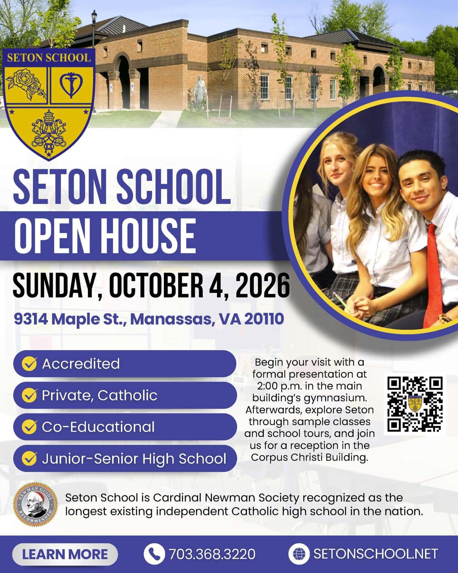 Seton Open House with QR Code 9.18.26
